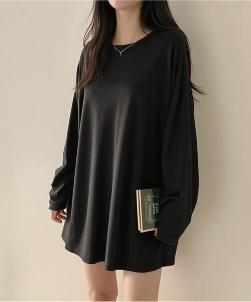 cammie(キャミー)の「クルーネックオーバーサイズロンT(Tシャツ/カットソー・レディース・ブラック/ホワイト/ダークグレー/グレー・L/M)」の11枚目の写真
