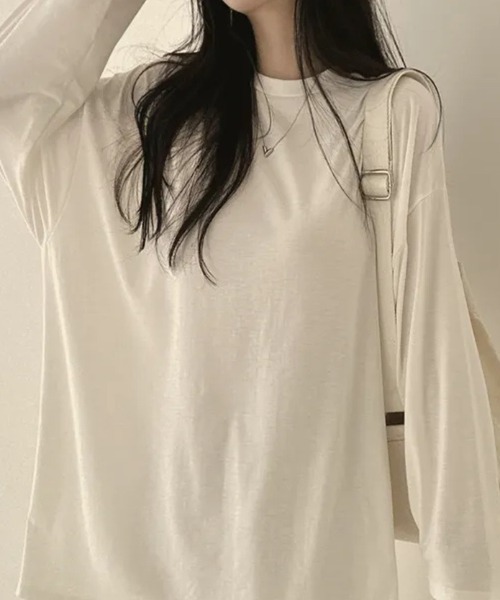 cammie(キャミー)の「クルーネックオーバーサイズロンT(Tシャツ/カットソー・レディース・ブラック/ホワイト/ダークグレー/グレー・L/M)」の6枚目の写真