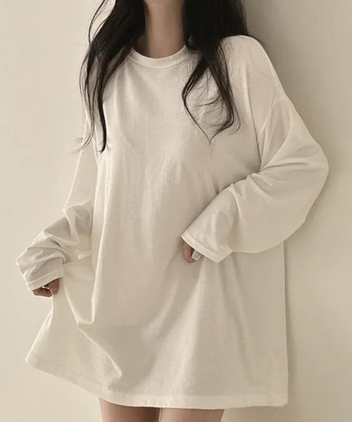 cammie(キャミー)の「クルーネックオーバーサイズロンT(Tシャツ/カットソー・レディース・ブラック/ホワイト/ダークグレー/グレー・L/M)」の8枚目の写真