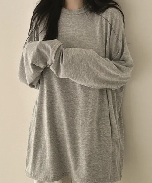 cammie(キャミー)の「クルーネックオーバーサイズロンT(Tシャツ/カットソー・レディース・ブラック/ホワイト/ダークグレー/グレー・L/M)」の15枚目の写真