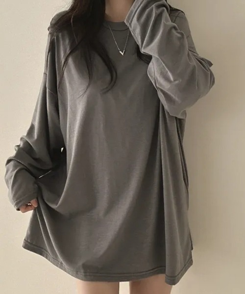 cammie(キャミー)の「クルーネックオーバーサイズロンT(Tシャツ/カットソー・レディース・ブラック/ホワイト/ダークグレー/グレー・L/M)」の19枚目の写真