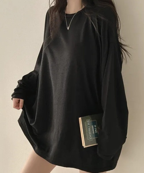 cammie(キャミー)の「クルーネックオーバーサイズロンT(Tシャツ/カットソー・レディース・ブラック/ホワイト/ダークグレー/グレー・L/M)」の12枚目の写真