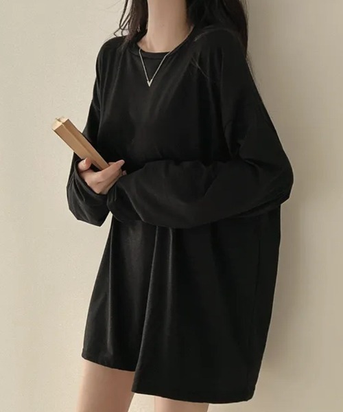 cammie(キャミー)の「クルーネックオーバーサイズロンT(Tシャツ/カットソー・レディース・ブラック/ホワイト/ダークグレー/グレー・L/M)」の14枚目の写真