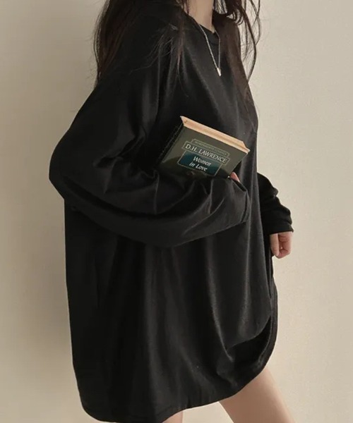 cammie(キャミー)の「クルーネックオーバーサイズロンT(Tシャツ/カットソー・レディース・ブラック/ホワイト/ダークグレー/グレー・L/M)」の13枚目の写真