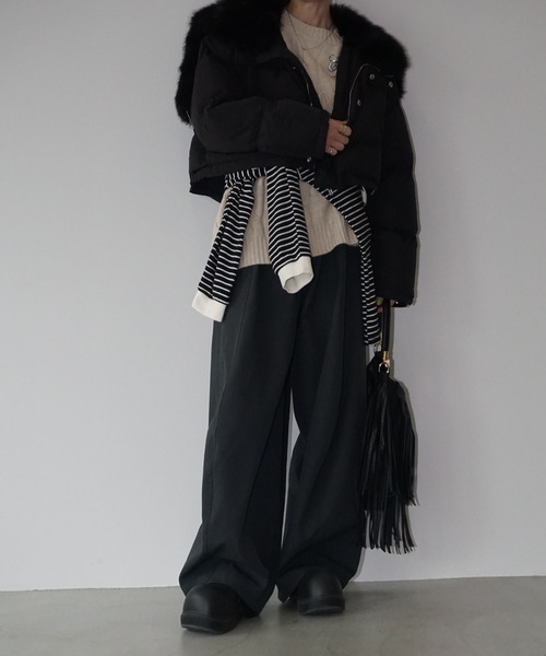 chuclla（チュクラ）の「フード変形ファーカラー ショートダウン chw25a065（ダウンジャケット/コート・レディース・ブラック/ライトグリーン・FREE）」の10枚目の写真