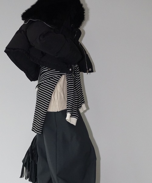 chuclla（チュクラ）の「フード変形ファーカラー ショートダウン chw25a065（ダウンジャケット/コート・レディース・ブラック/ライトグリーン・FREE）」の11枚目の写真