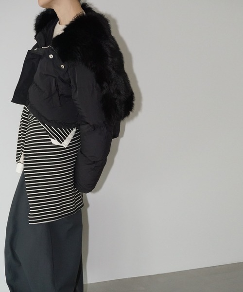 chuclla（チュクラ）の「フード変形ファーカラー ショートダウン chw25a065（ダウンジャケット/コート・レディース・ブラック/ライトグリーン・FREE）」の17枚目の写真