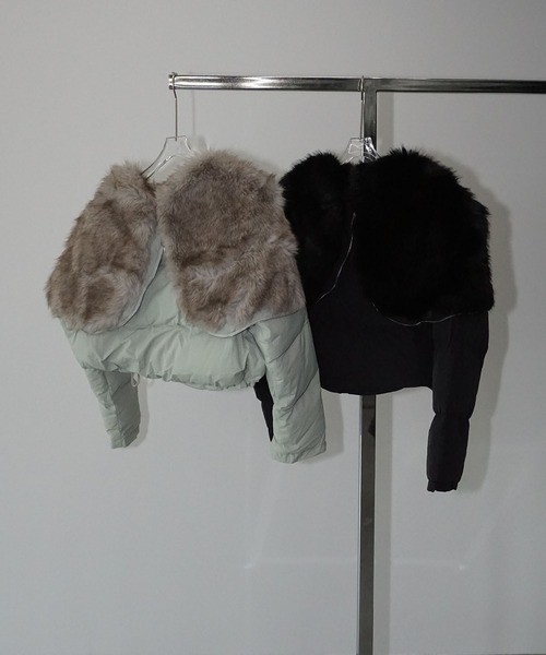 chuclla（チュクラ）の「フード変形ファーカラー ショートダウン chw25a065（ダウンジャケット/コート・レディース・ブラック/ライトグリーン・FREE）」の20枚目の写真