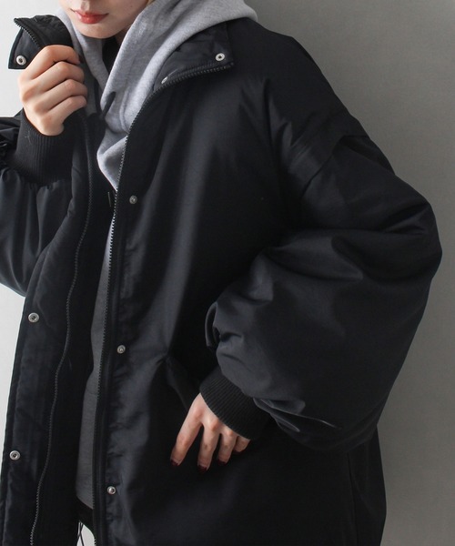 SpRay(スプレイ)の「袖取り外し中綿コート(ダウンジャケット/コート・レディース・ブラック/オフホワイト・FREE)」の7枚目の写真