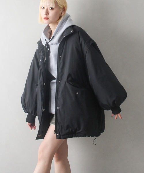 SpRay(スプレイ)の「袖取り外し中綿コート(ダウンジャケット/コート・レディース・ブラック/オフホワイト・FREE)」の13枚目の写真