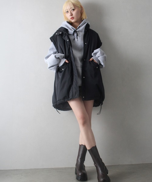 SpRay(スプレイ)の「袖取り外し中綿コート(ダウンジャケット/コート・レディース・ブラック/オフホワイト・FREE)」の19枚目の写真