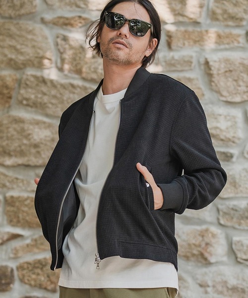 CAMBIO(カンビオ)の「mj11139-ワッフルリブブルゾン(MA-1・メンズ・ブラック/グレー・M/L)」の8枚目の写真