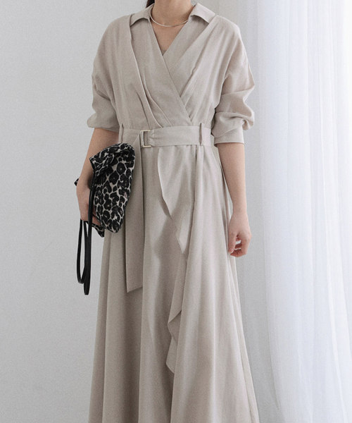 La TOTALITE（ラトータリテ）の「【洗える】カシュクールシャツワンピース（ワンピース・レディース・ネイビー/バーガンディー・38/36）」の2枚目の写真