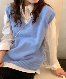 カラフルもちニットVネックベスト