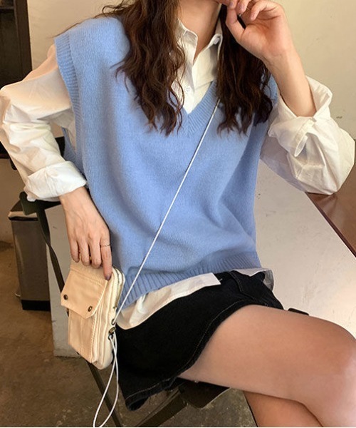 shyam inspiration(シャムインスピレーション)の「カラフルもちニットVネックベスト(ベスト・レディース・ピンク/ブラック/アイボリー/ブルー・F)」の6枚目の写真