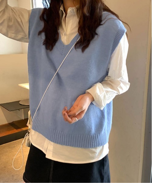shyam inspiration(シャムインスピレーション)の「カラフルもちニットVネックベスト(ベスト・レディース・ピンク/ブラック/アイボリー/ブルー・F)」の9枚目の写真