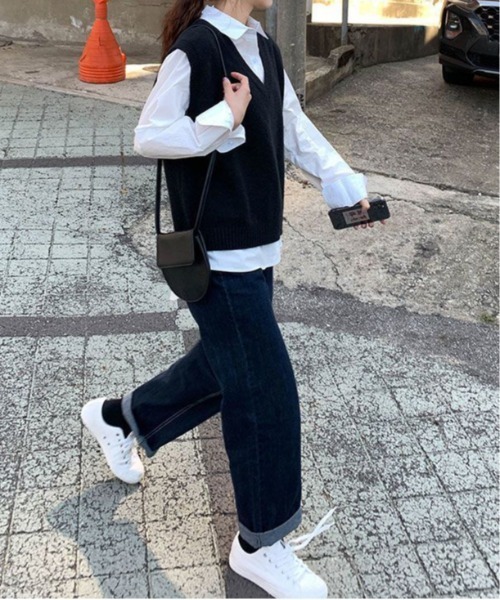 shyam inspiration(シャムインスピレーション)の「カラフルもちニットVネックベスト(ベスト・レディース・ピンク/ブラック/アイボリー/ブルー・F)」の13枚目の写真