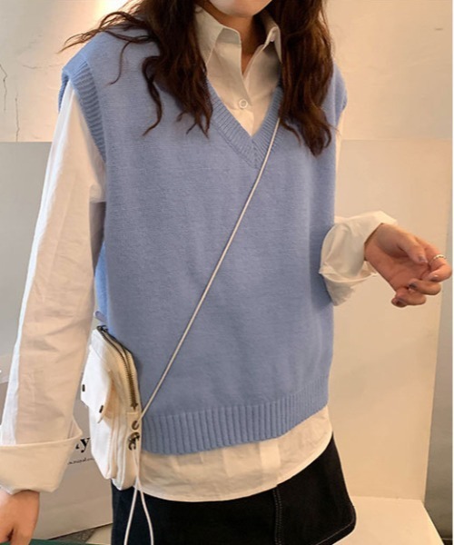 shyam inspiration(シャムインスピレーション)の「カラフルもちニットVネックベスト(ベスト・レディース・ピンク/ブラック/アイボリー/ブルー・F)」の14枚目の写真