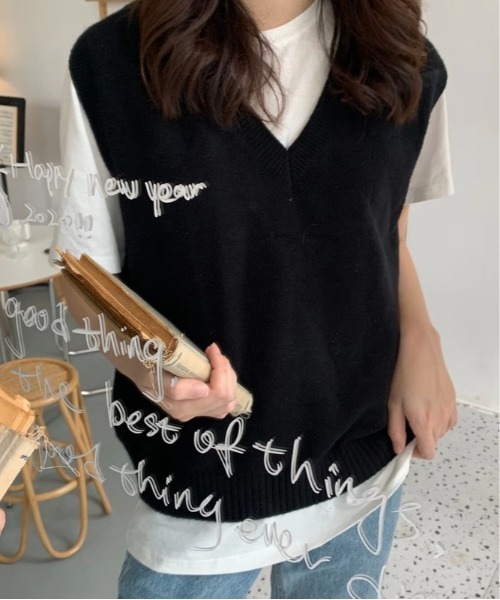 shyam inspiration(シャムインスピレーション)の「カラフルもちニットVネックベスト(ベスト・レディース・ピンク/ブラック/アイボリー/ブルー・F)」の15枚目の写真