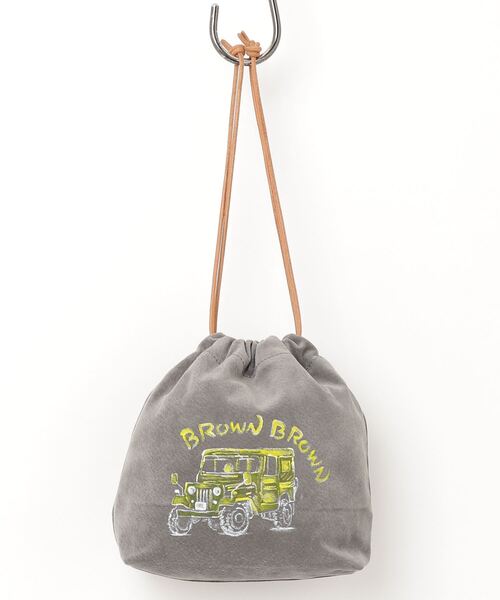BrownBrown(ブラウンブラウン)の「【BrownBrown】ブラウンブラウン/ P,Sペイント巾着バック(ショルダーバッグ・メンズ・ベージュ/ブラック/グレー・FREE)」の3枚目の写真