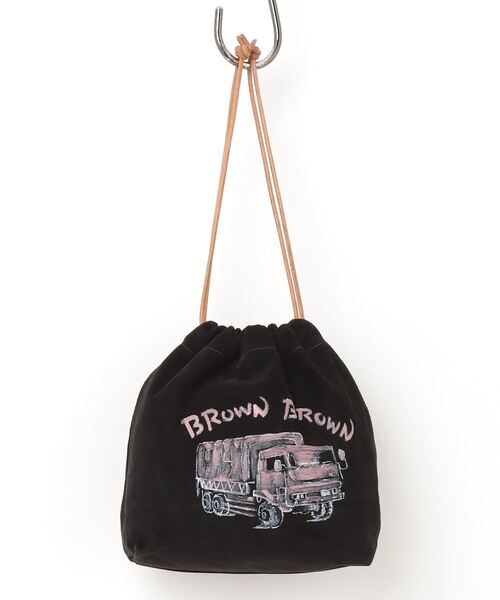 BrownBrown(ブラウンブラウン)の「【BrownBrown】ブラウンブラウン/ P,Sペイント巾着バック(ショルダーバッグ・メンズ・ベージュ/ブラック/グレー・FREE)」の2枚目の写真