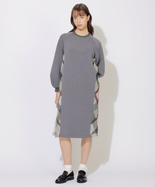 限定カラーあり】チェックプリーツコンビジャージードレス（ワンピース