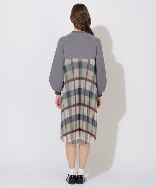限定カラーあり】チェックプリーツコンビジャージードレス（ワンピース