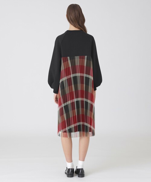限定カラーあり】チェックプリーツコンビジャージードレス（ワンピース