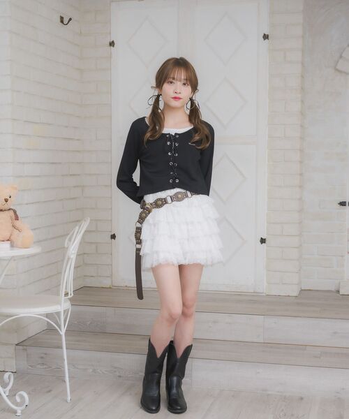 ems excite（エムズエキサイト）の「レースアップレイヤード風ロンTEE（Tシャツ/カットソー・レディース・ブラック/ダークグレー/ワインレッド/ブラウン・FREE）」の13枚目の写真