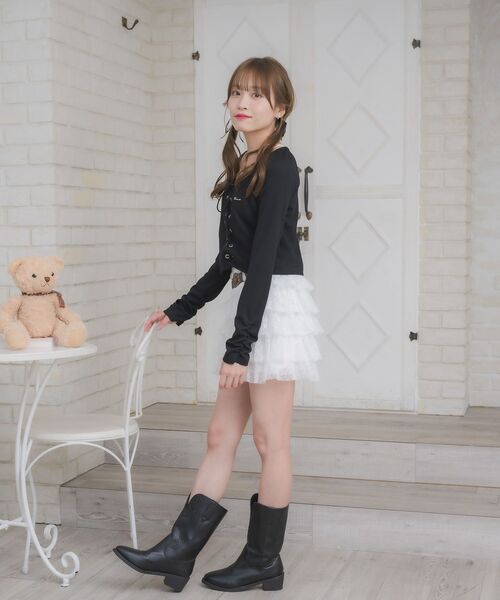 ems excite（エムズエキサイト）の「レースアップレイヤード風ロンTEE（Tシャツ/カットソー・レディース・ブラック/ダークグレー/ワインレッド/ブラウン・FREE）」の16枚目の写真