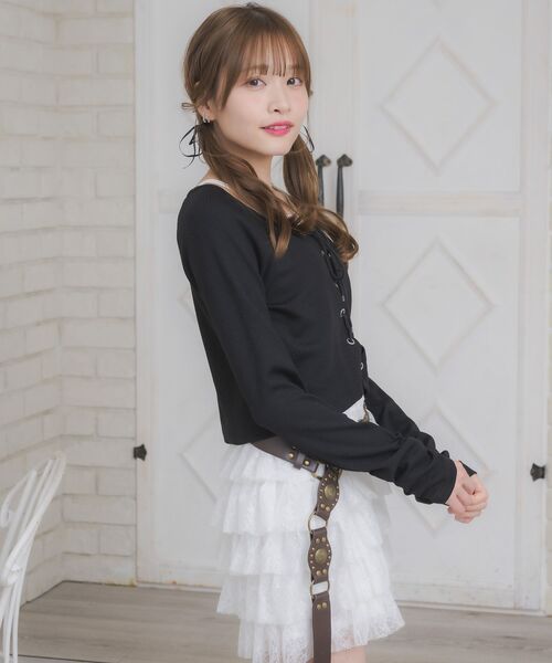 レースアップレイヤード風ロンTEE（Tシャツ/カットソー）｜ems excite