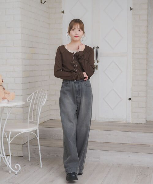 レースアップレイヤード風ロンTEE（Tシャツ/カットソー）｜ems excite