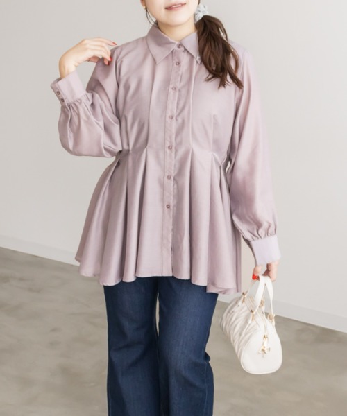 CLETTE(クレット)の「CLETTEオリジナルウエストタックシャツ(シャツ/ブラウス・レディース・グレー/チャコールグレー/ピンク・LL/3L/4L)」の3枚目の写真