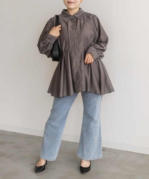 CLETTE(クレット)の「CLETTEオリジナルウエストタックシャツ(シャツ/ブラウス・レディース・グレー/チャコールグレー/ピンク・LL/3L/4L)」の7枚目の写真