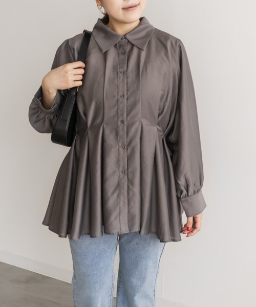 CLETTE(クレット)の「CLETTEオリジナルウエストタックシャツ(シャツ/ブラウス・レディース・グレー/チャコールグレー/ピンク・LL/3L/4L)」の4枚目の写真