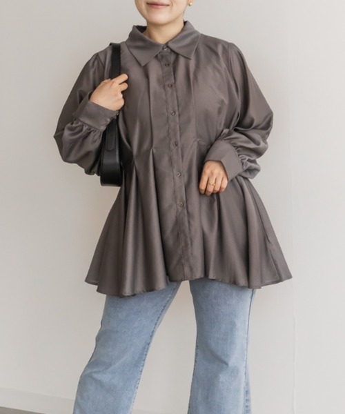 CLETTE(クレット)の「CLETTEオリジナルウエストタックシャツ(シャツ/ブラウス・レディース・グレー/チャコールグレー/ピンク・LL/3L/4L)」の5枚目の写真