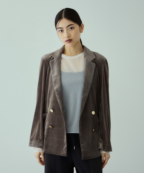 VICKY(ビッキー)の「シアーベロアダブルテーラージャケット(テーラードジャケット・レディース・チャコールグレー/ブラック・M)」の2枚目の写真