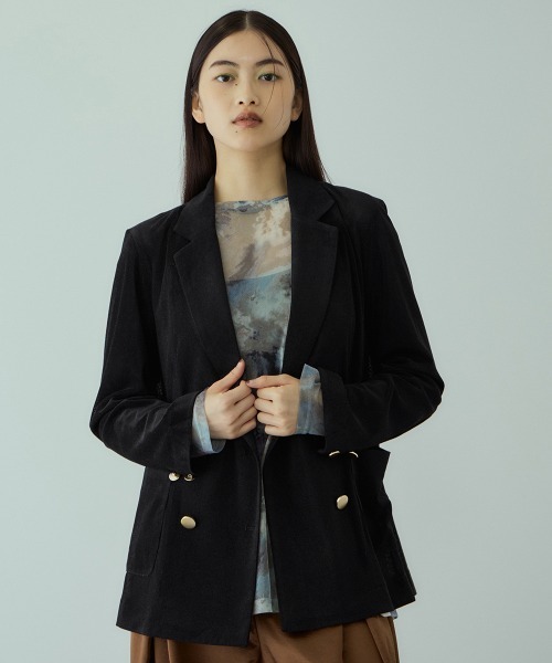 VICKY(ビッキー)の「シアーベロアダブルテーラージャケット(テーラードジャケット・レディース・チャコールグレー/ブラック・M)」の1枚目の写真