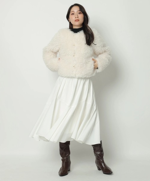 アプワイザーリッシェクリーム色 ファー風ジャケット アプワイザー・リッシェ Apuweiser-riche ファーブルゾン （オフ白