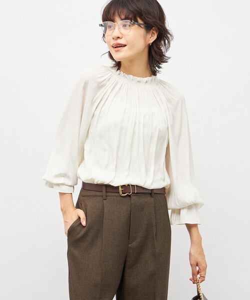 NOLLEY’S（ノーリーズ）の「ウォッシャブル2WAY割繊衿フリルブラウス（シャツ/ブラウス・レディース・オフホワイト/クリーム/サックスブルー/ネイビー・38）」の12枚目の写真