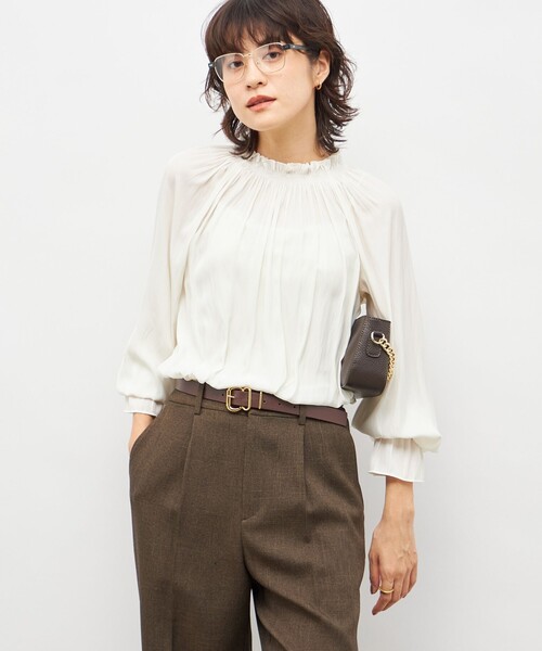 NOLLEY’S（ノーリーズ）の「ウォッシャブル2WAY割繊衿フリルブラウス（シャツ/ブラウス・レディース・オフホワイト/クリーム/サックスブルー/ネイビー・38）」の20枚目の写真