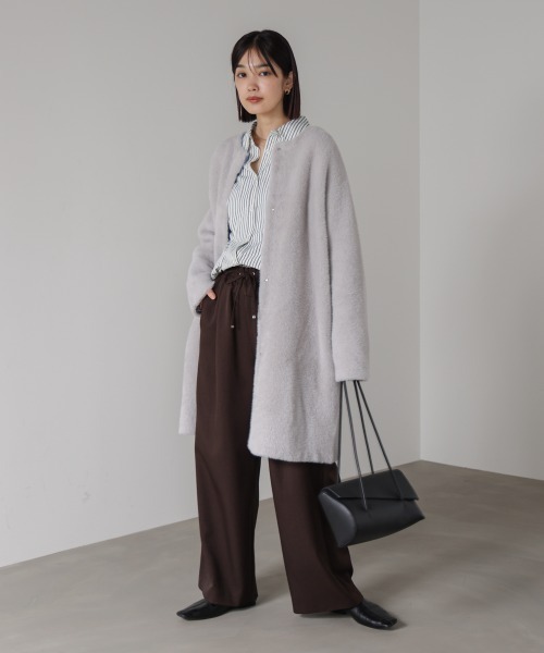 Bou Jeloud（ブージュルード）の「シャギーニットコーディガン（ノーカラーコート・レディース・グレー/チャコールグレー・FREE）」の4枚目の写真