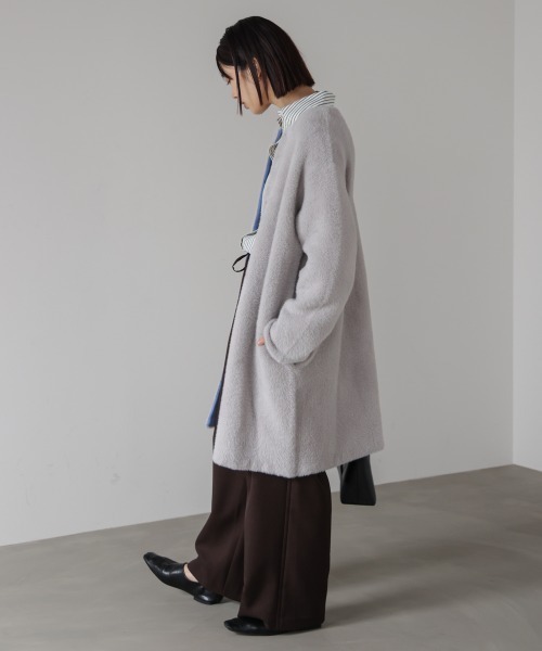 Bou Jeloud（ブージュルード）の「シャギーニットコーディガン（ノーカラーコート・レディース・グレー/チャコールグレー・FREE）」の5枚目の写真