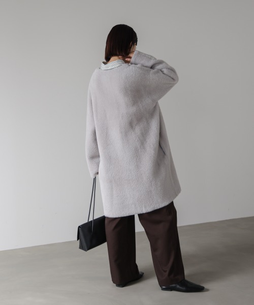Bou Jeloud（ブージュルード）の「シャギーニットコーディガン（ノーカラーコート・レディース・グレー/チャコールグレー・FREE）」の6枚目の写真
