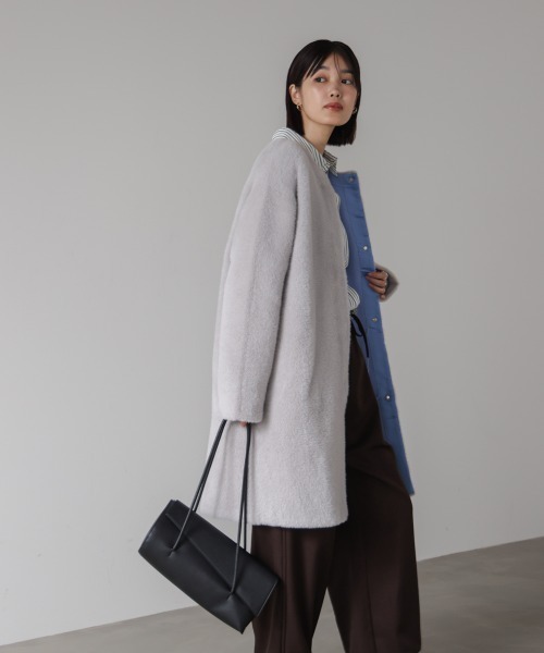 Bou Jeloud（ブージュルード）の「シャギーニットコーディガン（ノーカラーコート・レディース・グレー/チャコールグレー・FREE）」の7枚目の写真