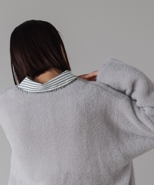 Bou Jeloud（ブージュルード）の「シャギーニットコーディガン（ノーカラーコート・レディース・グレー/チャコールグレー・FREE）」の9枚目の写真