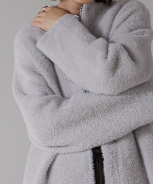 Bou Jeloud（ブージュルード）の「シャギーニットコーディガン（ノーカラーコート・レディース・グレー/チャコールグレー・FREE）」の11枚目の写真