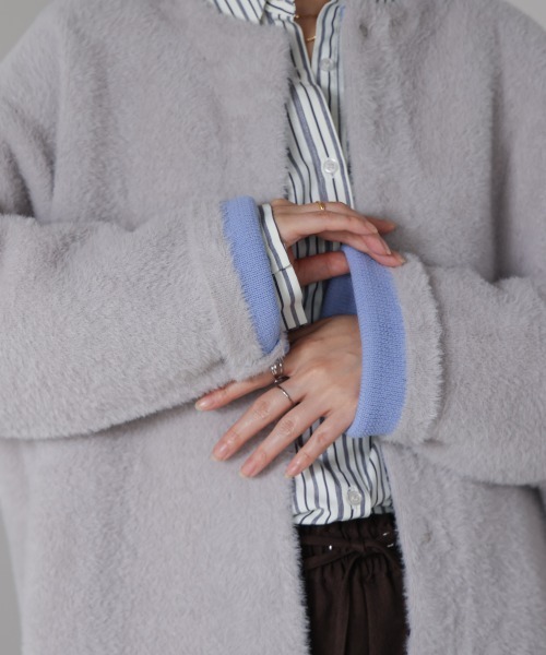 Bou Jeloud（ブージュルード）の「シャギーニットコーディガン（ノーカラーコート・レディース・グレー/チャコールグレー・FREE）」の13枚目の写真