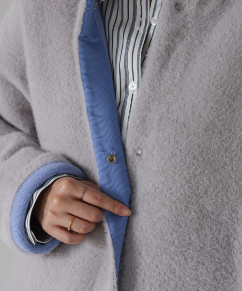 Bou Jeloud（ブージュルード）の「シャギーニットコーディガン（ノーカラーコート・レディース・グレー/チャコールグレー・FREE）」の14枚目の写真