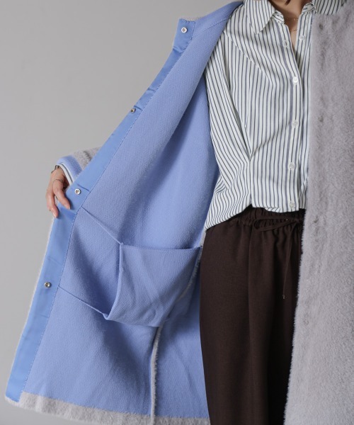 Bou Jeloud（ブージュルード）の「シャギーニットコーディガン（ノーカラーコート・レディース・グレー/チャコールグレー・FREE）」の16枚目の写真